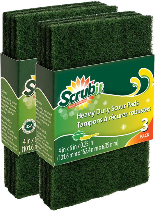 Scouring Pads - Heavy Duty Household Cleaning Scrubber with Non-Scratch Anti-Grease Technology - Reusable Scrubbing Pads - Green, 12 Pack