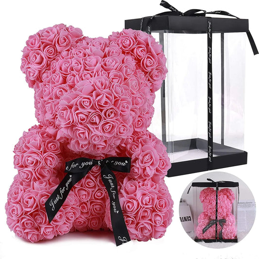 Teddy Flower Bear Rose Teddy Bear 10 Inch Rose Bear Wedding Party Decoration Gift Box for Valentines Day Gifts Mothers Day Anniversary Birthday Present (Pink)